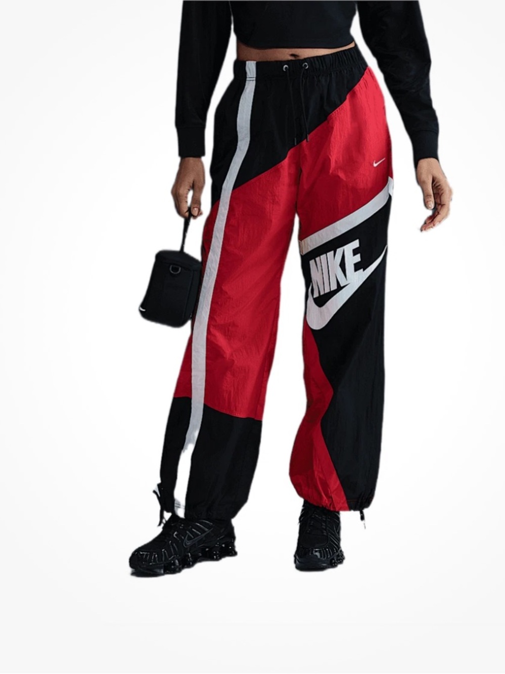 Nike Womens Colorblocked Track Pants - Red & Black with White Accents